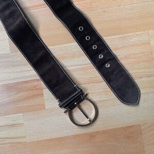 Salvatore Ferragamo chocolate Brown Suede women’s Belt Gancini logo Metal Buckle